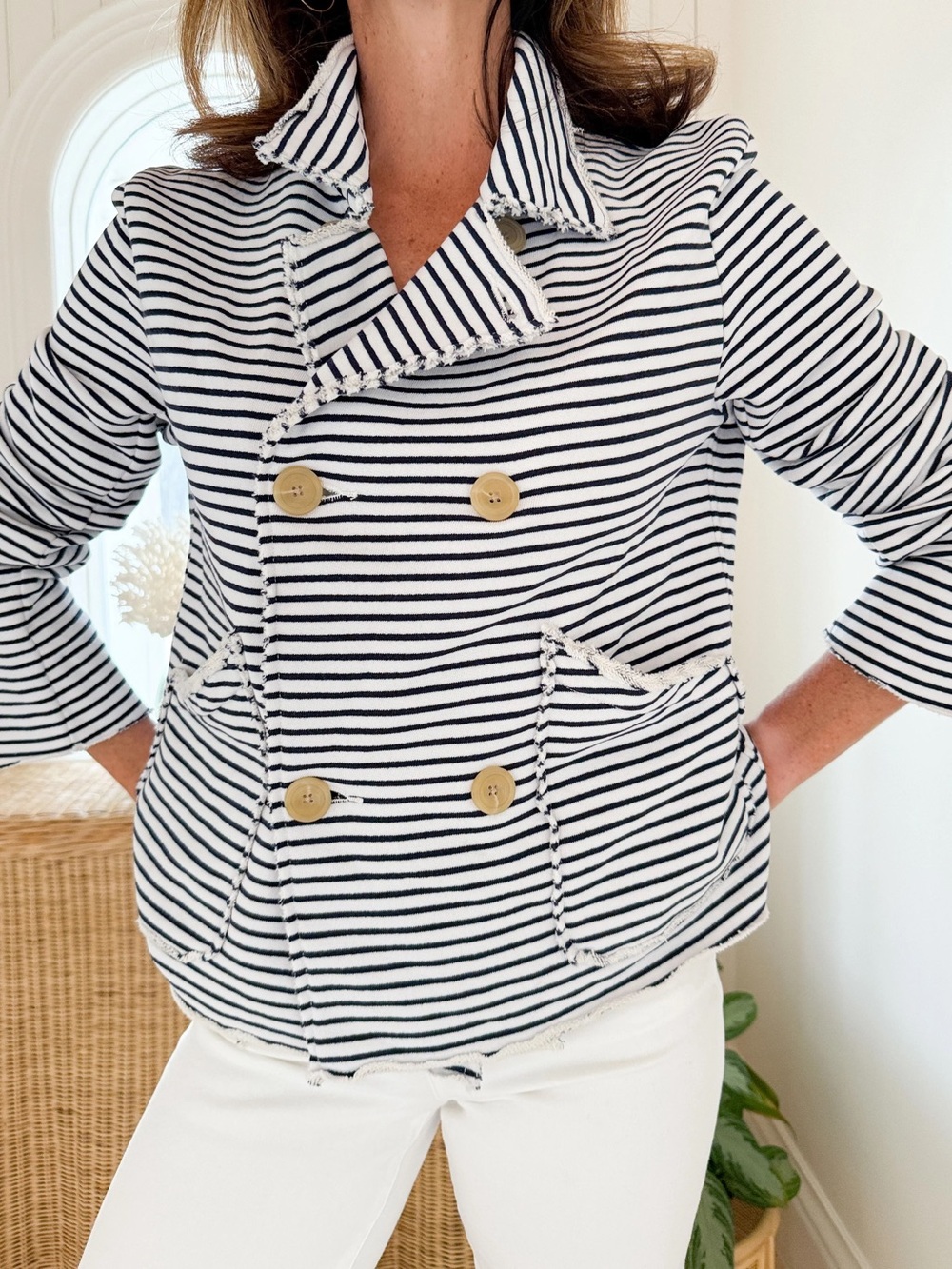 Frank & Eileen Mini Belfast Jacket Stripe White Navy French Blue Peacoat